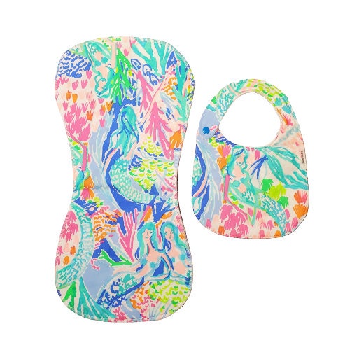 Lilly Mermaids Gift Set, Bib & Burp Cloth Set, Bibs for Girls, Baby Shower Gift, Lilly Gift Set, Gifts for Her, Mermaids Cove, Burp Cloth