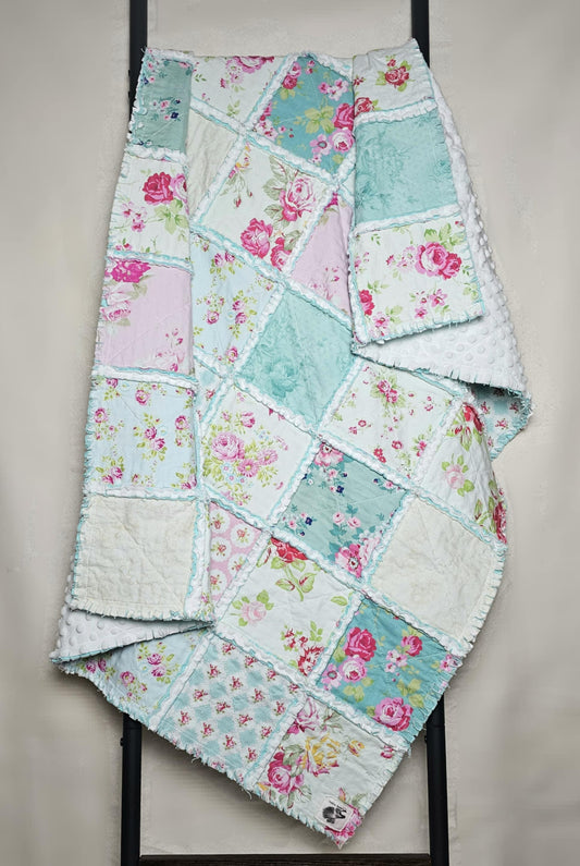 Handmade Quilt, Baby Shower Gift, Shabby Chic Quilt, Crib Quilt, Rag Quilt, Floral Quilt, Lovey Blanket, Patchwork Quilt, Toddler Quilt