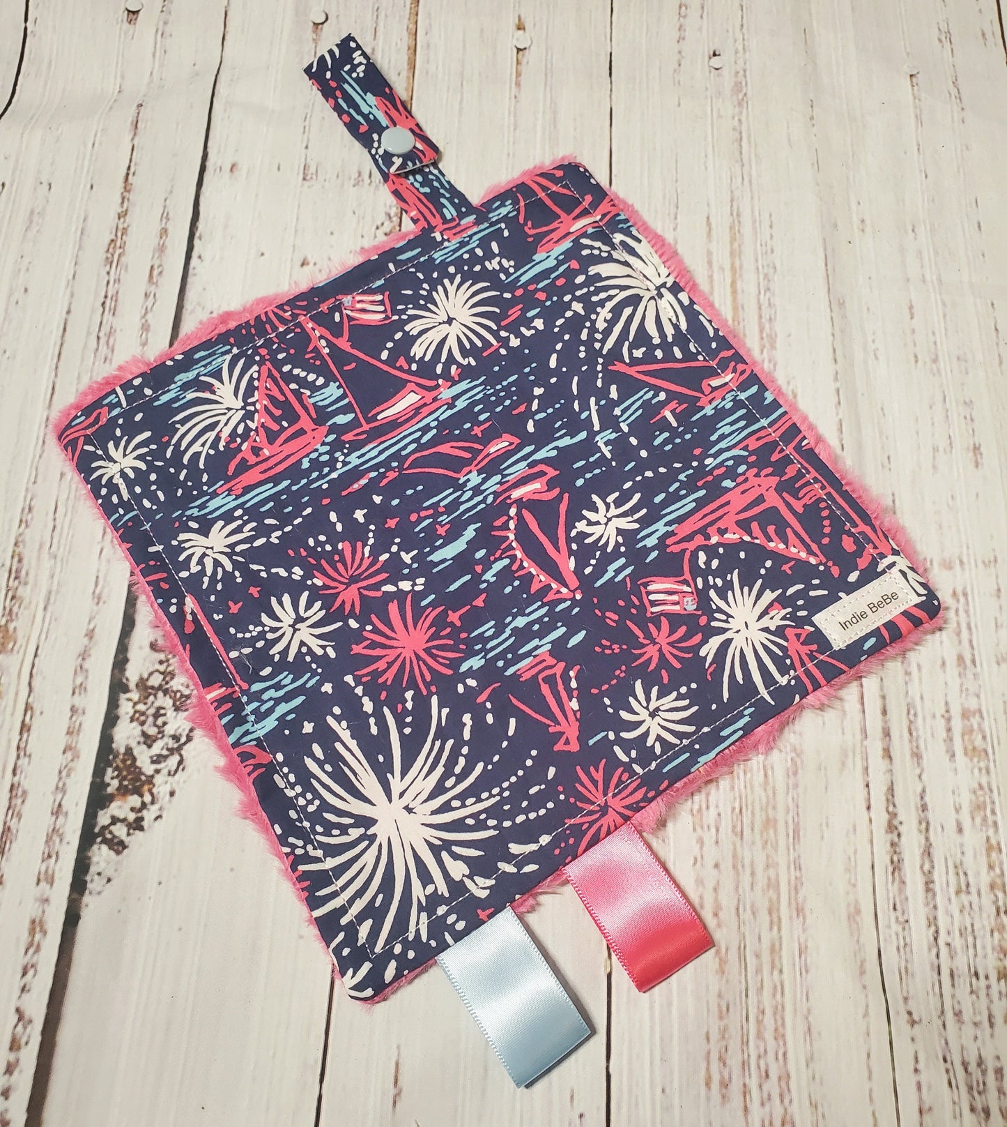 Crinkle Lovey, Sparks Fly, Mini Lovey, Lilly Pacifier Holder, 4th of July, Pacifier Keeper, Pacifier Lovey, Baby Girl Gift, Baby Shower Gift