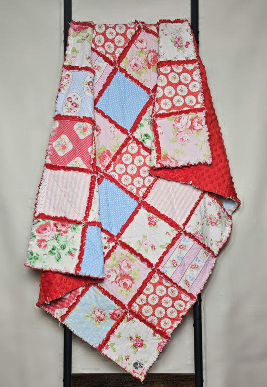 Handmade Quilt, Baby Shower Gift, Shabby Chic Quilt, Crib Quilt, Rag Quilt, Floral Quilt, Lovey Blanket, Patchwork Quilt, Toddler Quilt