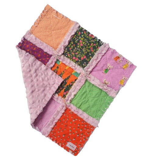 Handmade Quilt, Rag Quilt, Crib Quilt, Heather Ross Trixie, Lovey Blanket, Ready to Ship, Baby Shower Gift, Boho Quilt, Patchwork Quilt