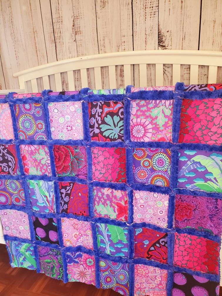 Patchwork Crib Quilt, Handmade Quilt, Floral Quilt, , Baby Quilt, Security Blanket, Boho Quilt, Kaffe Fasset, Baby Shower Gift