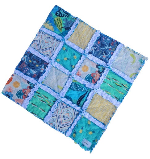 Handmade Quilt, Mermaid Quilt, Mermaid Baby Gift, Patchwork Quilt, Lovey Blanket, Baby Shower Gift, Boho Quilt, Rag Quilt, Crib Quilt, Minky