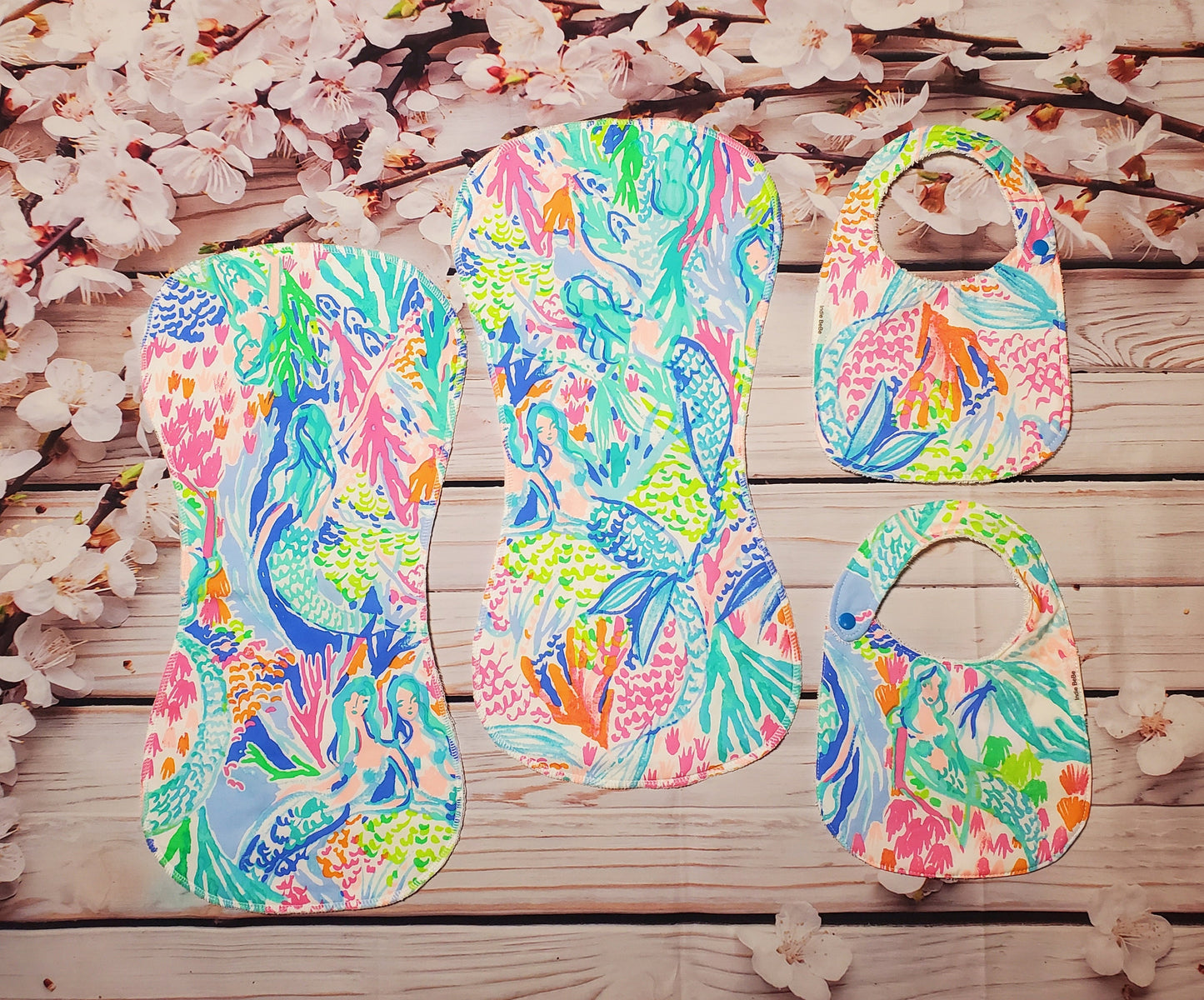 Lilly Mermaids Gift Set, Bib & Burp Cloth Set, Bibs for Girls, Baby Shower Gift, Lilly Gift Set, Gifts for Her, Mermaids Cove, Burp Cloth