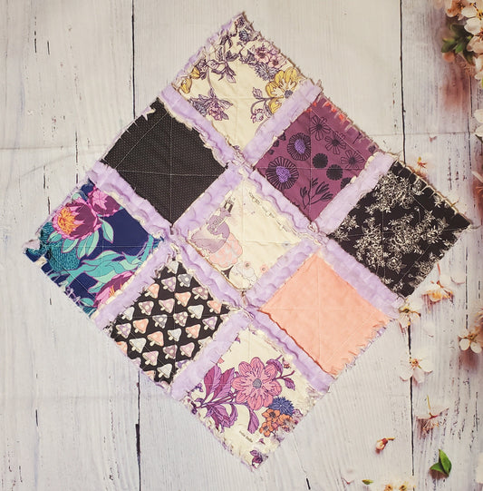 Alexander Henry Sprites of Tillbrook in Light Purple Minky Rag Quilt Lovey