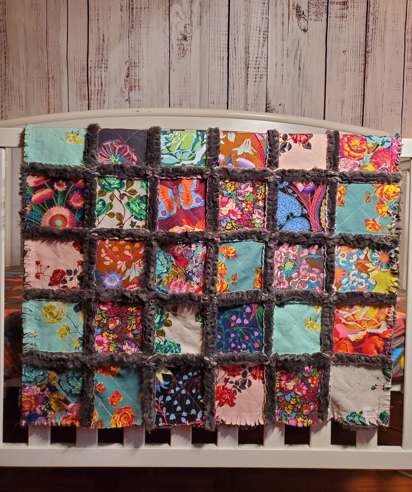 Handmade Quilt for Sale, Baby Shower Gift, Bohemian Rag Quilt, Floral Blanket, Baby Bedding, Baby Girl Quilt, Crib Quilt, Boho Baby Quilt
