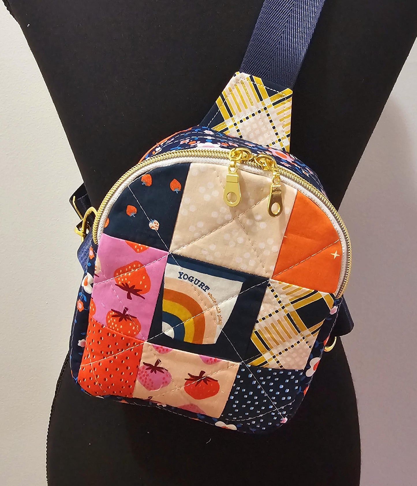 Mini Sling Backpack, Crossbody Backpack, Patchwork Purse, Ruby Star Society, Gift for Girls, Christmas Gift, Strawberry & Friends, Mav Sling