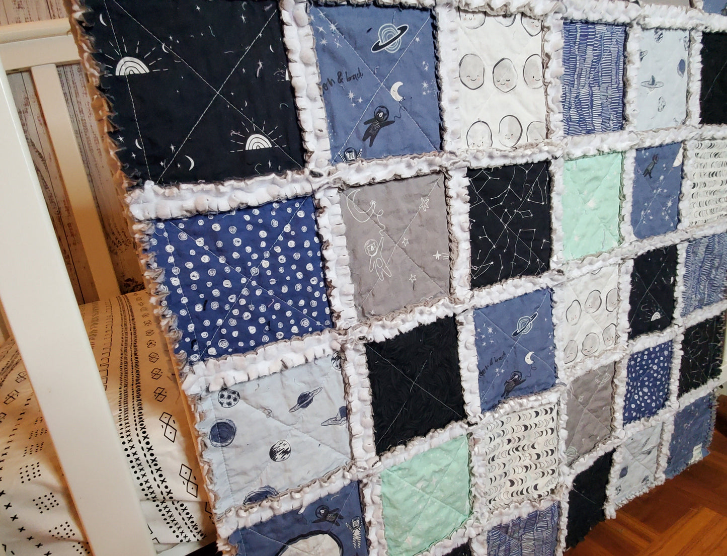 Handmade Quilt, Baby Shower Gift, Crib Quilt, Love You to the Moon and Back, Baby Shower Gift, Lovey Blanket, Gender Neutral Quilt, Boho