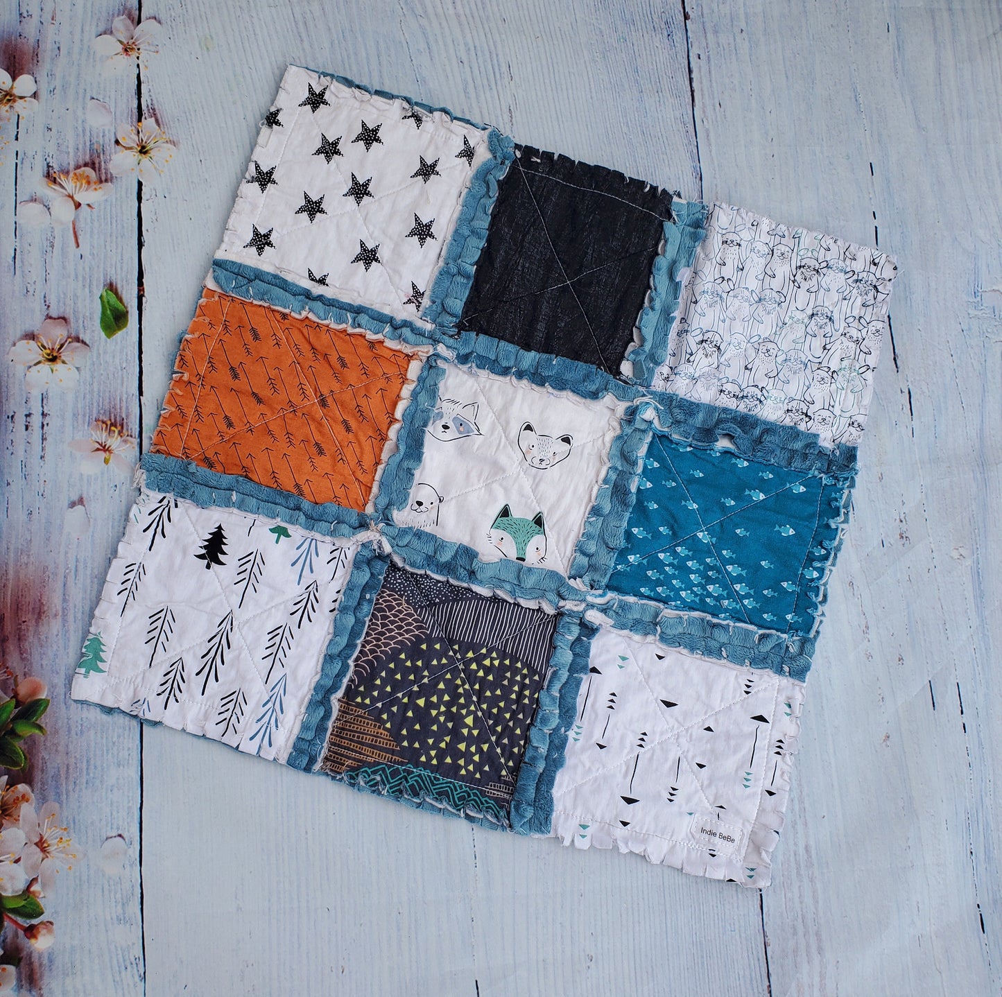 Handmade Quilt, Patchwork Quilt, Crib Quilt, Rag Quilt Baby, Woodland Nursery, Boy Quilt, Lovey Blanket, Baby Shower Gift, Woodland Animals