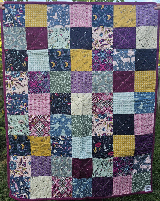 Handmade Moon Quilt, Mystical Unicorn Quilt, Floral Quilt, Patchwork Quilt, Crib Quilt, Toddler Quilt, Gift for Girls, Baby Shower Gift