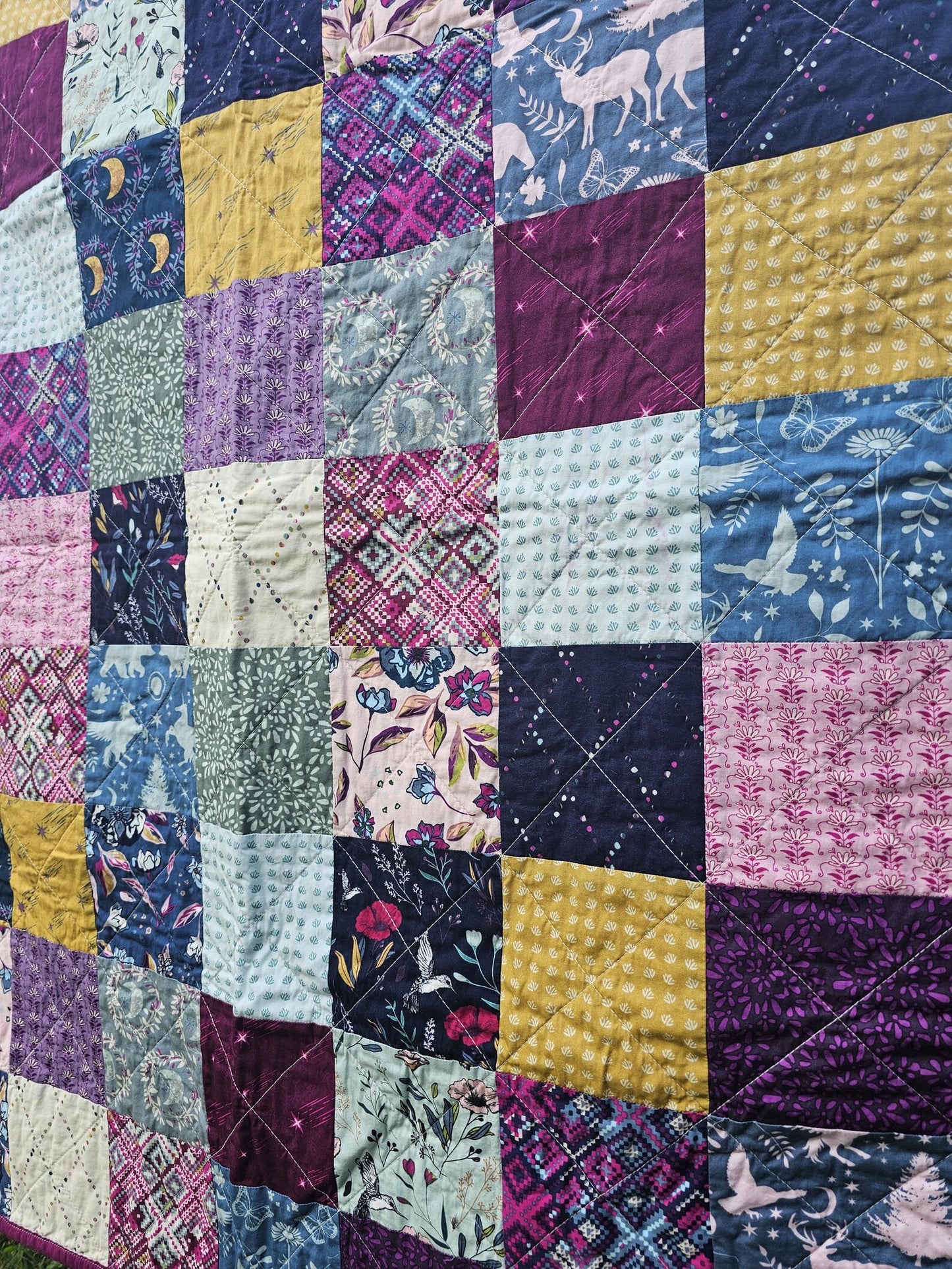 Handmade Moon Quilt, Mystical Unicorn Quilt, Floral Quilt, Patchwork Quilt, Crib Quilt, Toddler Quilt, Gift for Girls, Baby Shower Gift