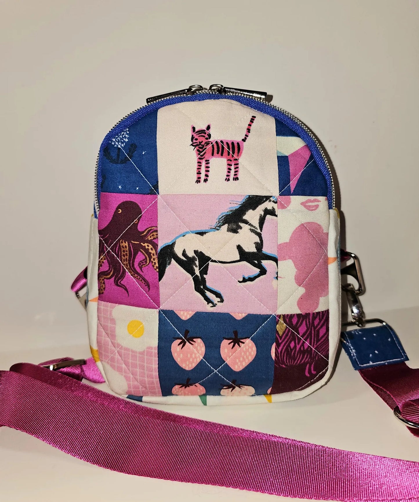 Mini Sling Backpack, Crossbody Backpack, Patchwork Purse, Ruby Star Society, Gift for Girls, Christmas Gift, Strawberry & Friends, Mav Sling