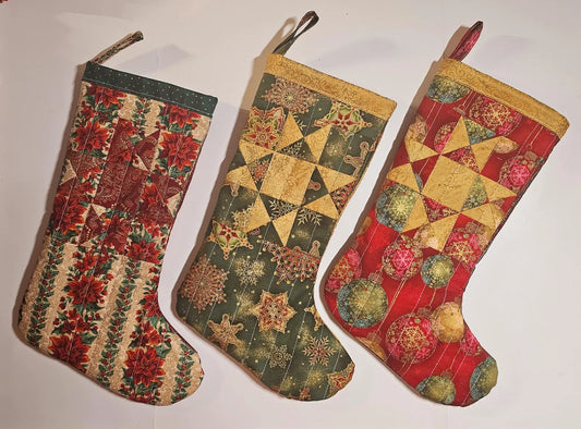 One (1) Quilted Christmas Stocking, Country Stocking, Farmhouse Christmas Stocking, Handmade Christmas Stocking, Patchwork Quilt Stocking