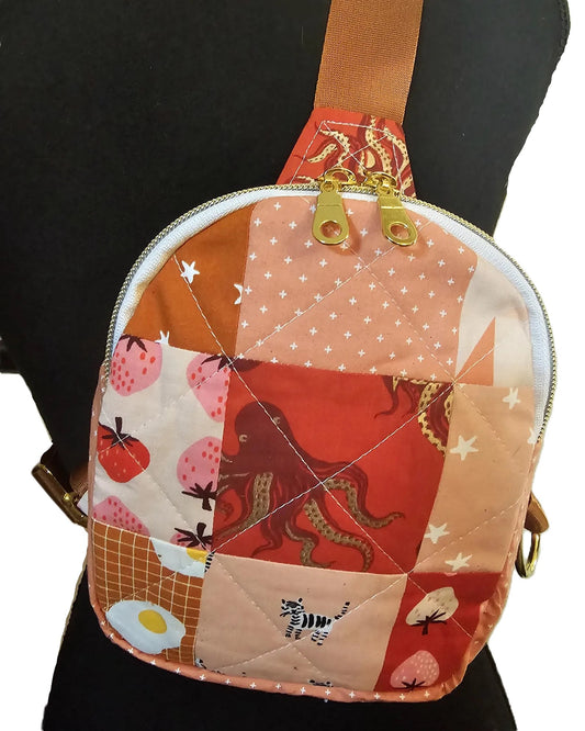 Mini Sling Backpack, Crossbody Backpack, Patchwork Purse, Ruby Star Society, Gift for Girls, Christmas Gift, Strawberry & Friends, Mav Sling