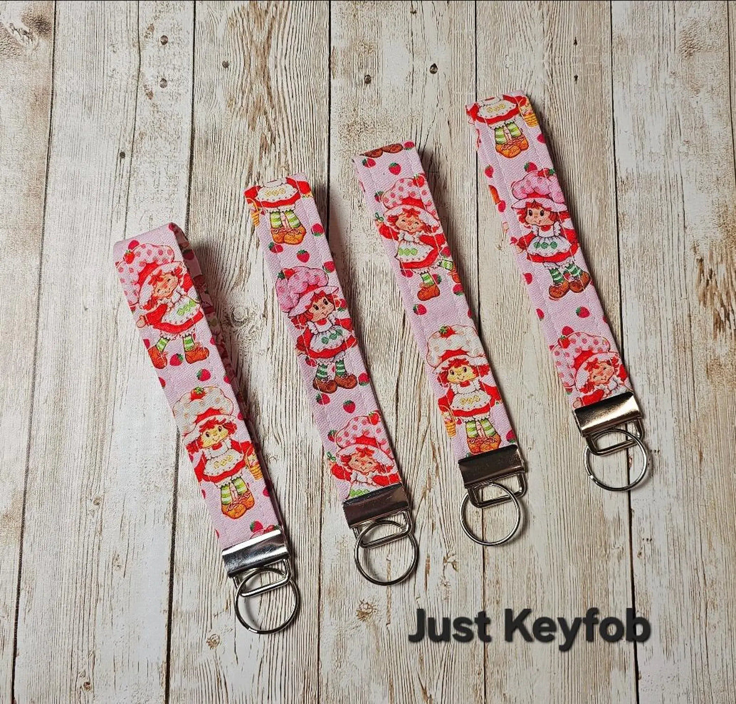 Key Fob Keychain, Keychain Wristlet, Strawberry Shortcake, Key Wristlet,  Fabric Keychain, Strawberry, Wristlet Keychain, Gift for Her
