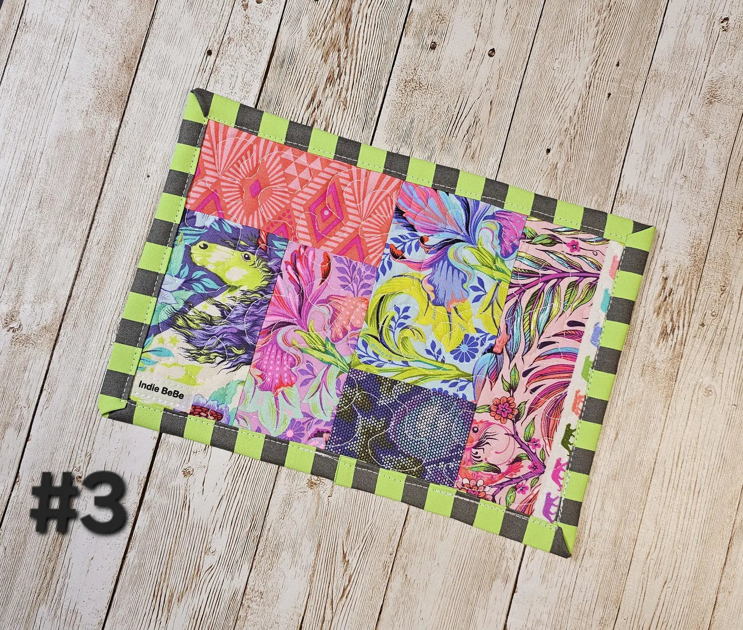 Tula Pink, Patchwork Quilted Mug Rug, Quilted Snack Mat, Tula Pink Everglow, Zuma, Pinkerville, Eden, Daydreamer, Fairy Dust