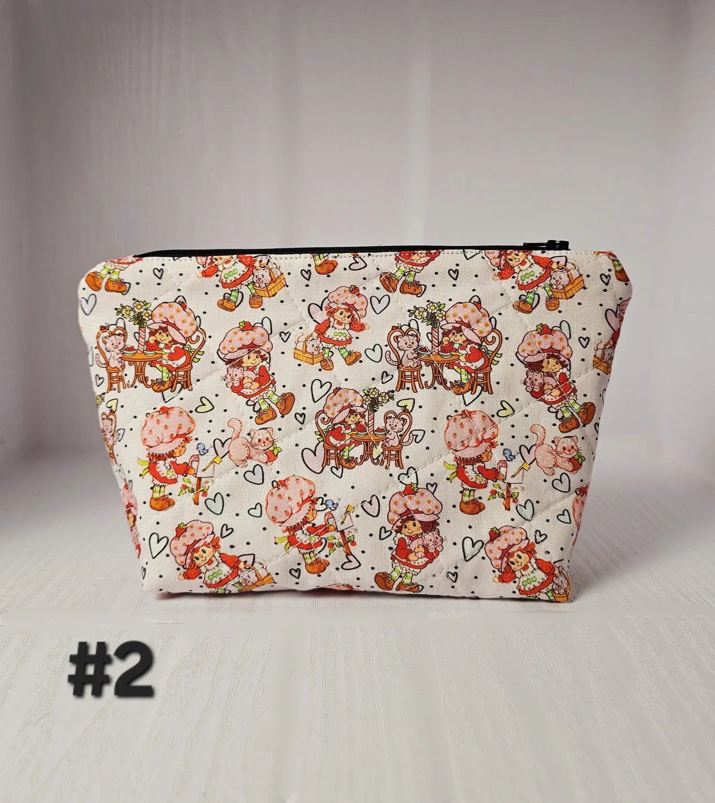 Strawberry Shortcake Zippered Pouch, Cosmetic Bag, Toiletry Bag, Gifts for Her, Unique Gift, Handmade Quilted Pouch, Strawberry Gift