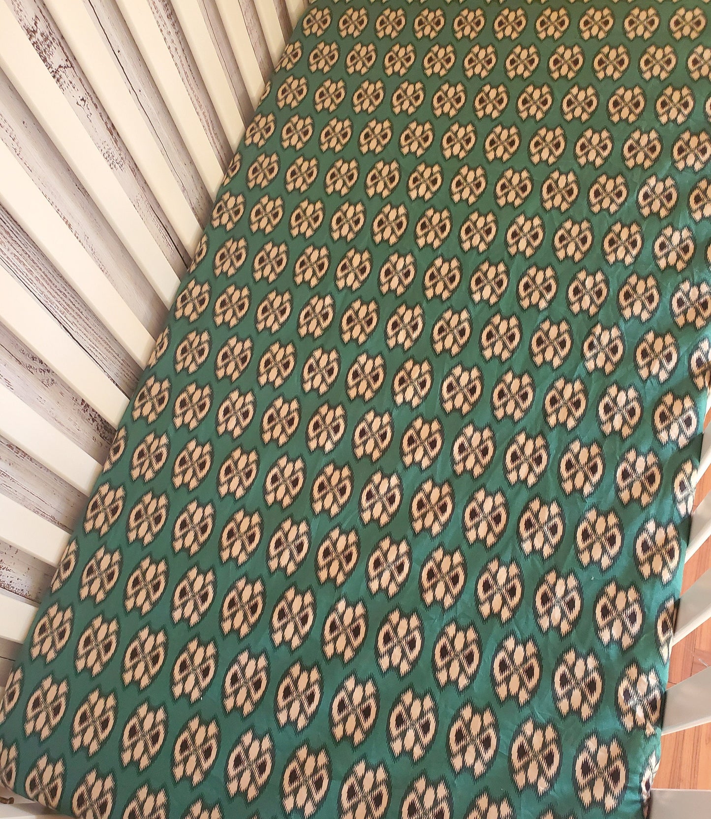 Premium Cotton Crib Sheet, Green Ikat Crib Bedding, Crib Sheet, Crib Sheet Boho, Nursery Bedding, Baby Shower Gift, Minimalist Crib Sheet
