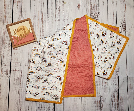 Wholecloth Quilt, Boho Rainbow Baby Quilt, Boho Baby Bedding, Rainbow Baby Blanket, Baby Shower Gift, Nursery Decor, Rainbow Baby Gift