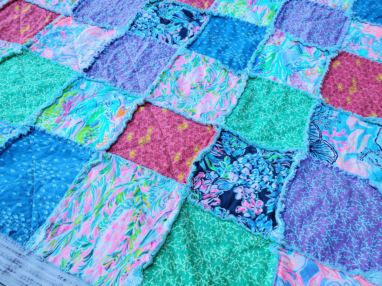 Handmade Quilt, Lilly Quilt, Rag Quilt Throw, Gifts for Her, Mothers Day Gift, Beach Quilt, Preppy Quilt, Housewarming Gift, Mermaids Quilt