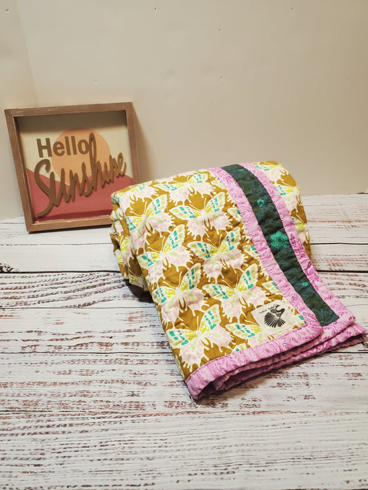 Wholecloth Quilt, Boho Butterfly Baby Quilt, Boho Baby Bedding, Butterfly Baby Blanket, Baby Shower Gift, Kantha Quilt, Butterfly Quilt