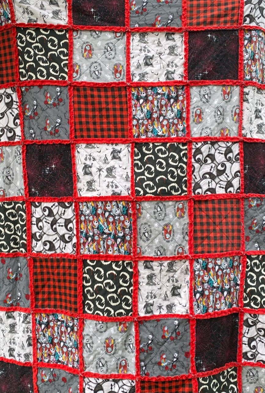 Nightmare Before Christmas, Large Minky Rag Quilt Throw