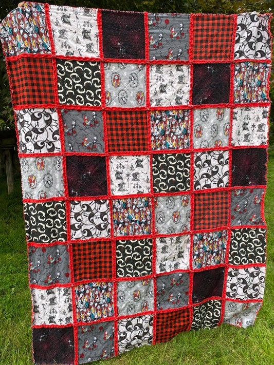 Nightmare Before Christmas, Large Minky Rag Quilt Throw