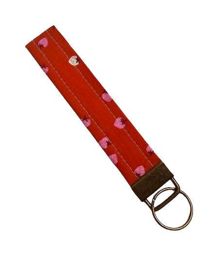 Key Fob Keychain, Keychain Wristlet, Ruby Star Society, Key Wristlet,  Fabric Keychain, Strawberry Keyfob, Wristlet Keychain, Gift for Her