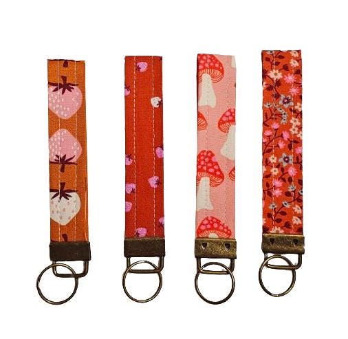 Key Fob Keychain, Keychain Wristlet, Ruby Star Society, Key Wristlet,  Fabric Keychain, Strawberry Keyfob, Wristlet Keychain, Gift for Her