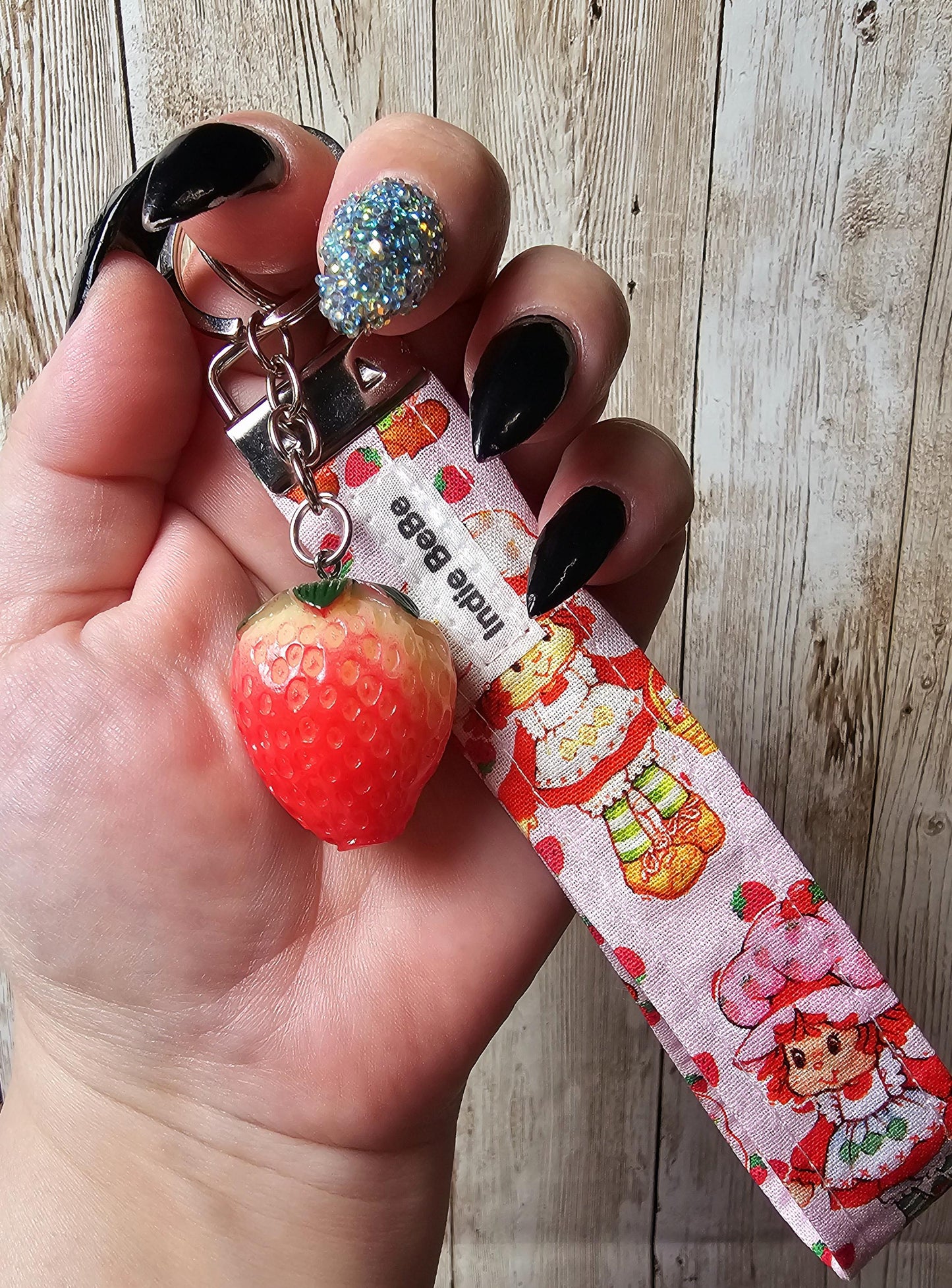 Key Fob Keychain, Keychain Wristlet, Strawberry Shortcake, Key Wristlet,  Fabric Keychain, Strawberry, Wristlet Keychain, Gift for Her
