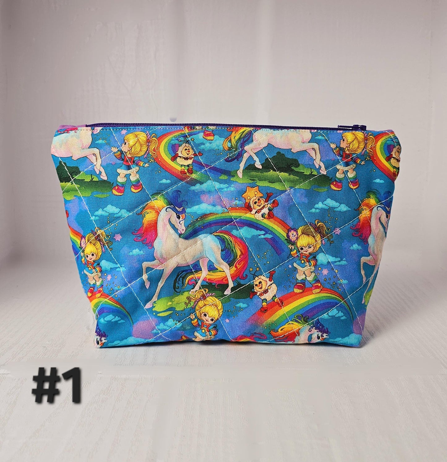 Rainbow Brite Zippered Pouch, Cosmetic Bag, Toiletry Bag, Gifts for Her, Unique Gift, Handmade Quilted Pouch, Rainbow Gift, 1980s Vintage