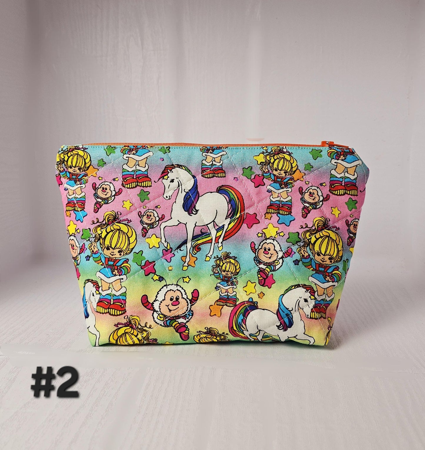 Rainbow Brite Zippered Pouch, Cosmetic Bag, Toiletry Bag, Gifts for Her, Unique Gift, Handmade Quilted Pouch, Rainbow Gift, 1980s Vintage