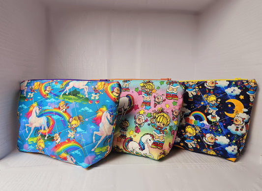 Rainbow Brite Zippered Pouch, Cosmetic Bag, Toiletry Bag, Gifts for Her, Unique Gift, Handmade Quilted Pouch, Rainbow Gift, 1980s Vintage