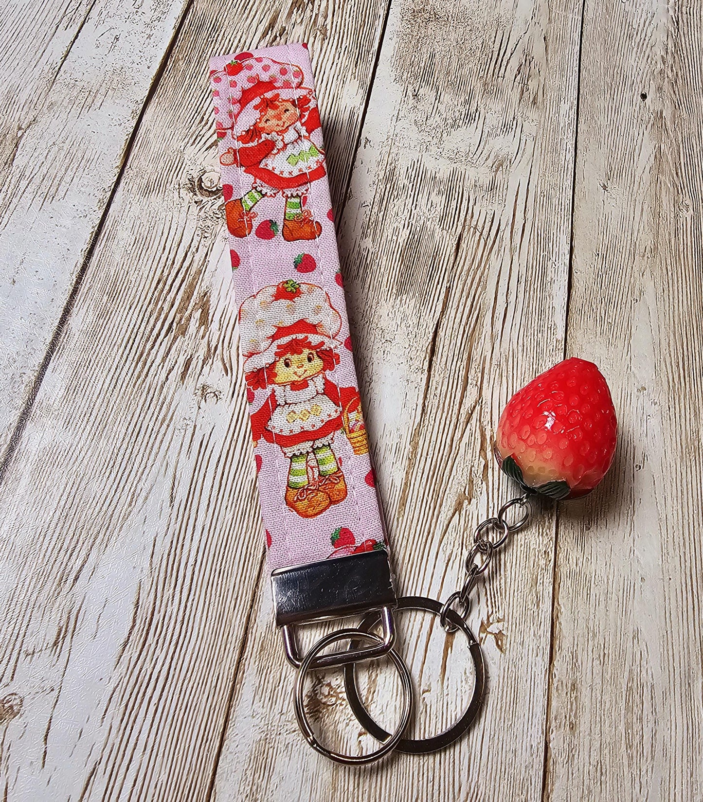 Key Fob Keychain, Keychain Wristlet, Strawberry Shortcake, Key Wristlet,  Fabric Keychain, Strawberry, Wristlet Keychain, Gift for Her