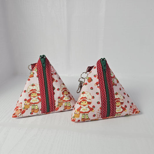 Pyramid Zippered Pouch, Coin Purse, Gifts for Her, Strawberry Shortcake, Quilted Pouch, Lollipop Bag, Airpod Pouch, Keychain Pouch, Vintage