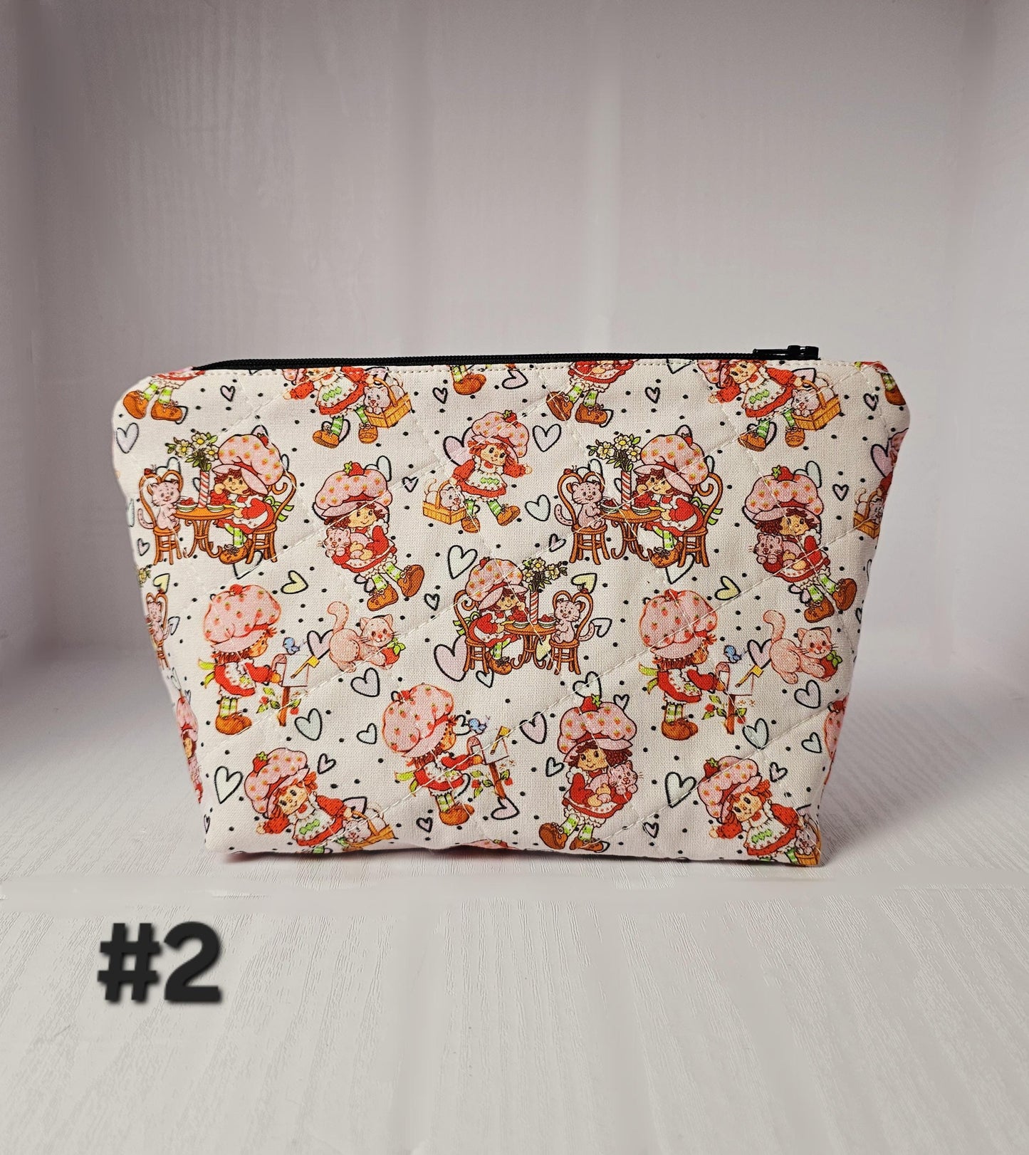 Strawberry Shortcake Zippered Pouch, Cosmetic Bag, Toiletry Bag, Gifts for Her, Unique Gift, Handmade Quilted Pouch, Strawberry Gift
