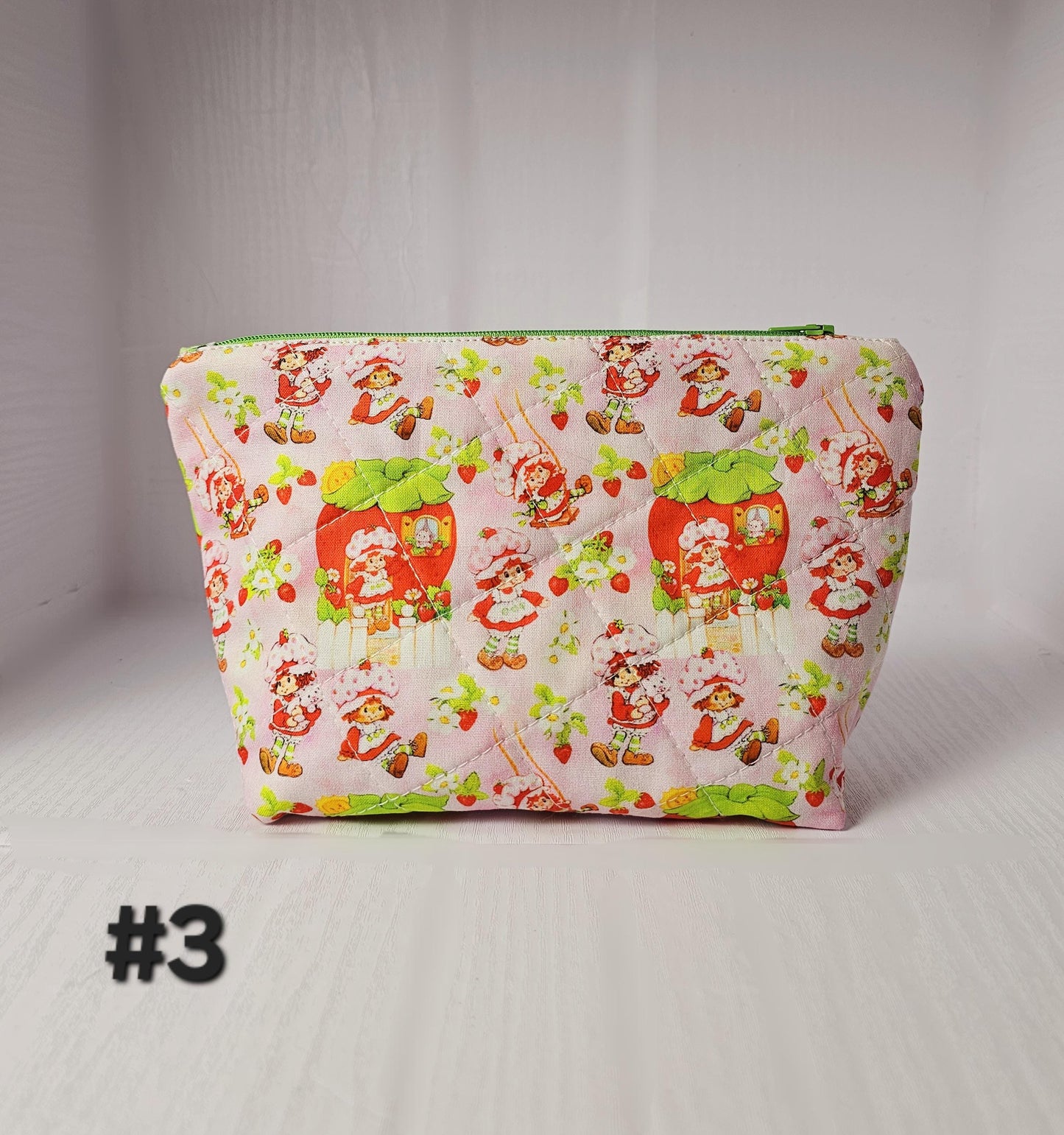 Strawberry Shortcake Zippered Pouch, Cosmetic Bag, Toiletry Bag, Gifts for Her, Unique Gift, Handmade Quilted Pouch, Strawberry Gift
