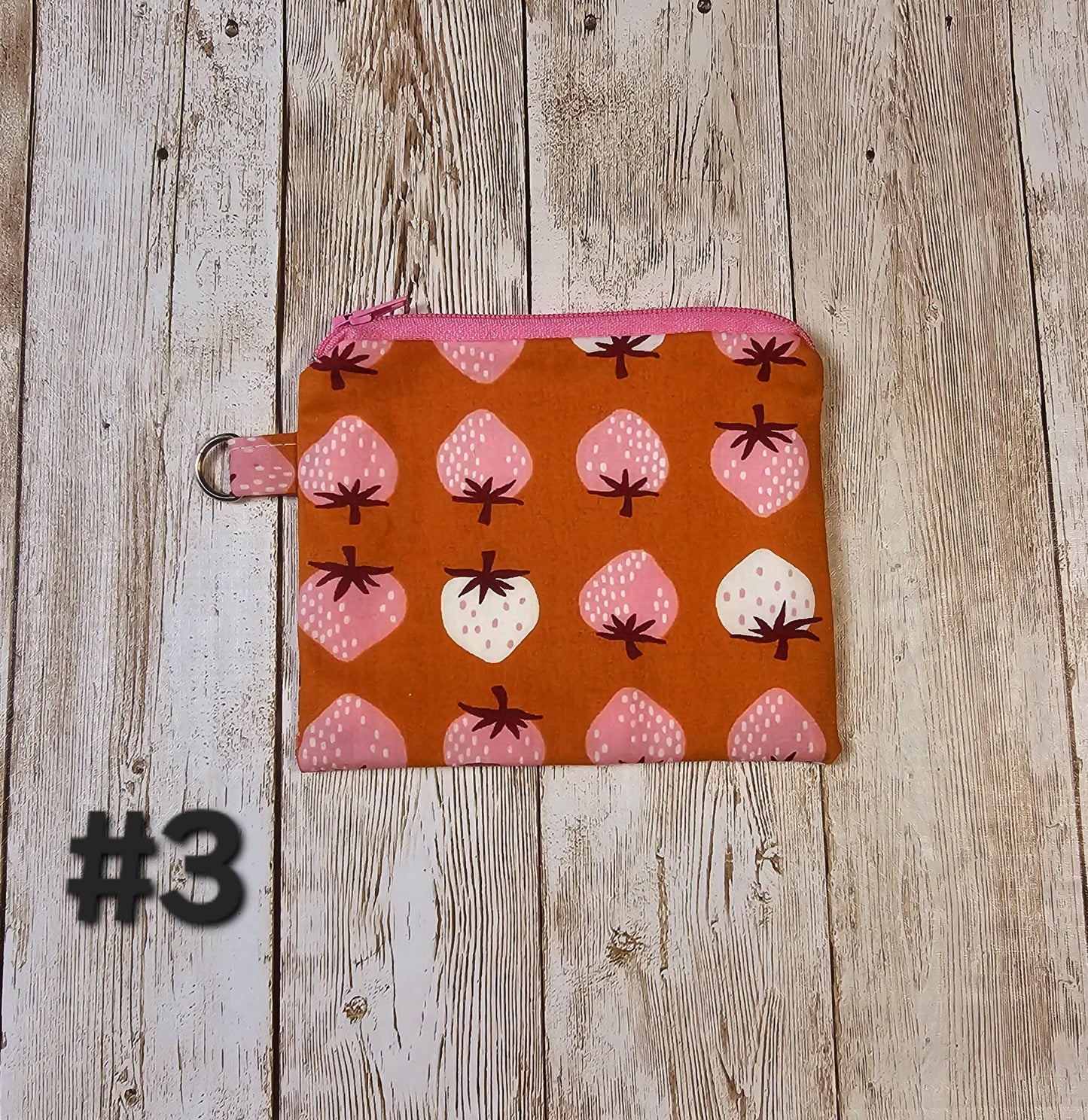 Small Fabric Zipper Pouch, Purse organizer, Tiny Strawberry Pouch, Handmade Lined Zipper Pouch, Gift Card Bag, Strawberry, Tiny Starry Pouch